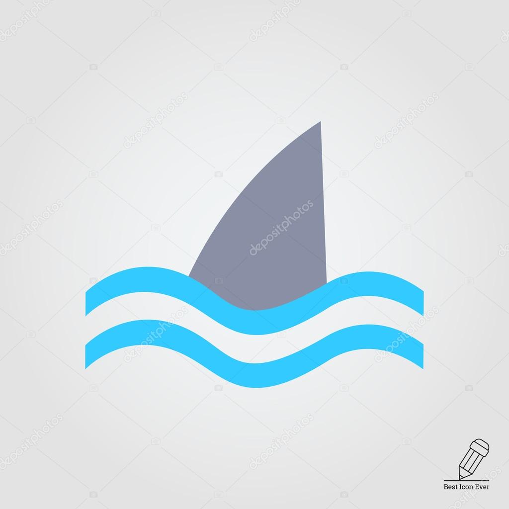 Icon of swimming shark fin above water