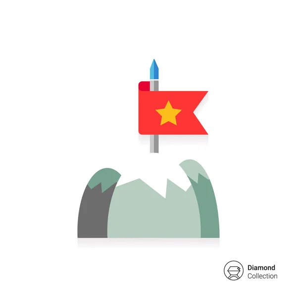 Bandera en la cima de la montaña — Vector de stock