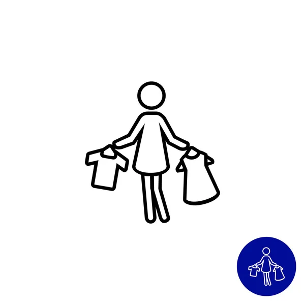 Woman holding clothes on hangers — Stock Vector