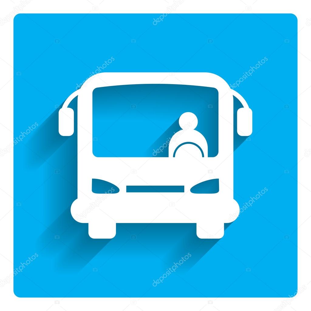 Icon of bus with bus driver, front view