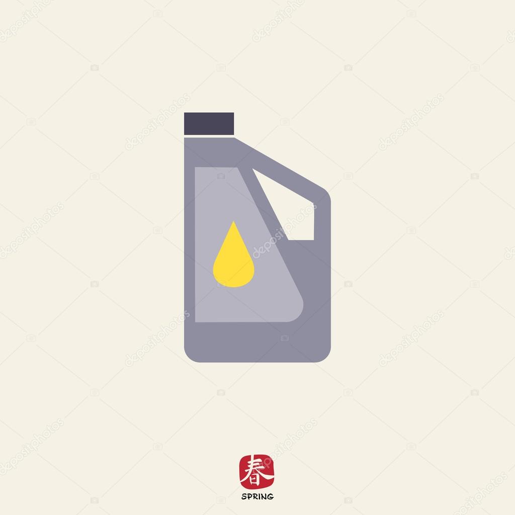 Icon of plastic bottle of engine oil with oil drop picture on label