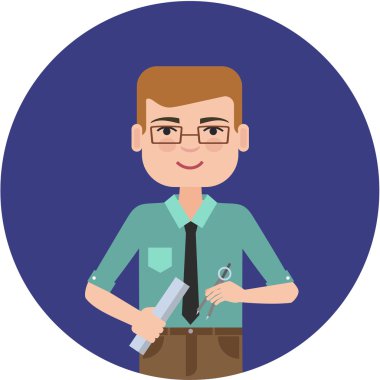 Pergel ve cetvel ile erkek mühendis