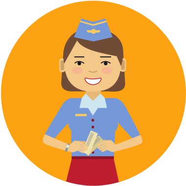 Uçak hostes holding bileti gülümseyen