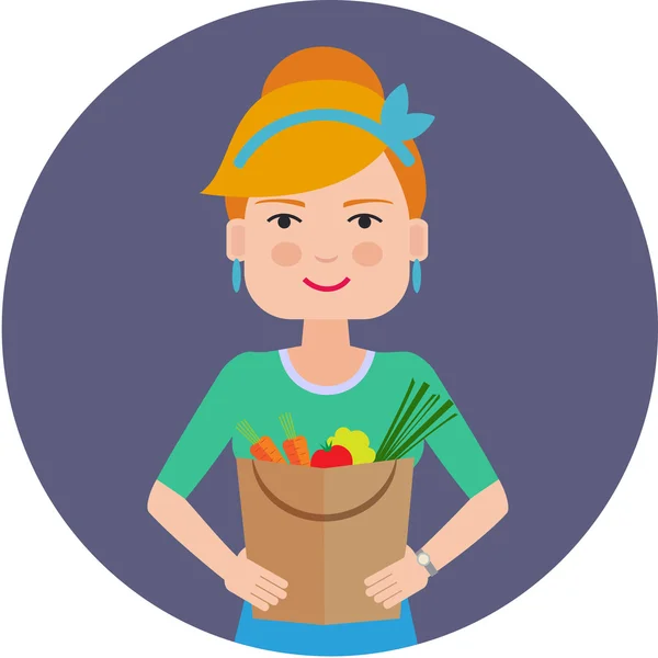 Donna in possesso di sacchetto di carta con verdure — Vettoriale Stock