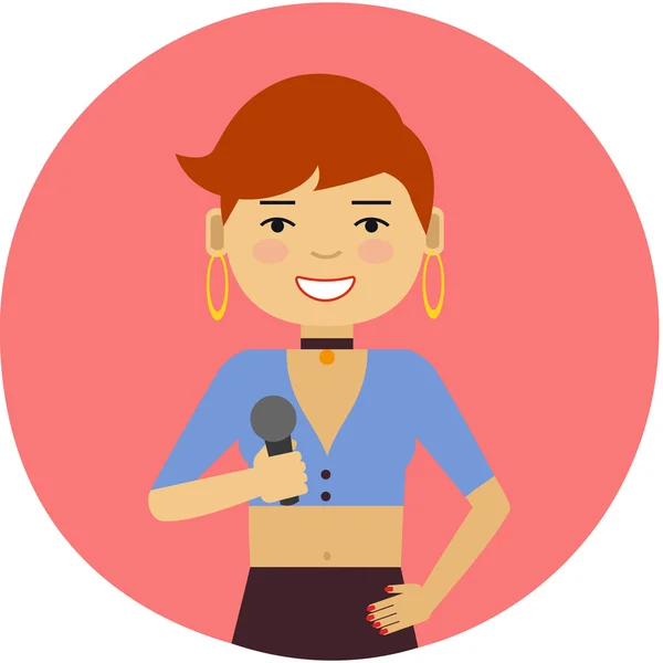 Χαμογελαστή γυναίκα με μικρόφωνο — Διανυσματικό Αρχείο