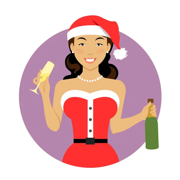 Žena držící sklo a láhev šampaňského Royalty Free Stock Ilustrace