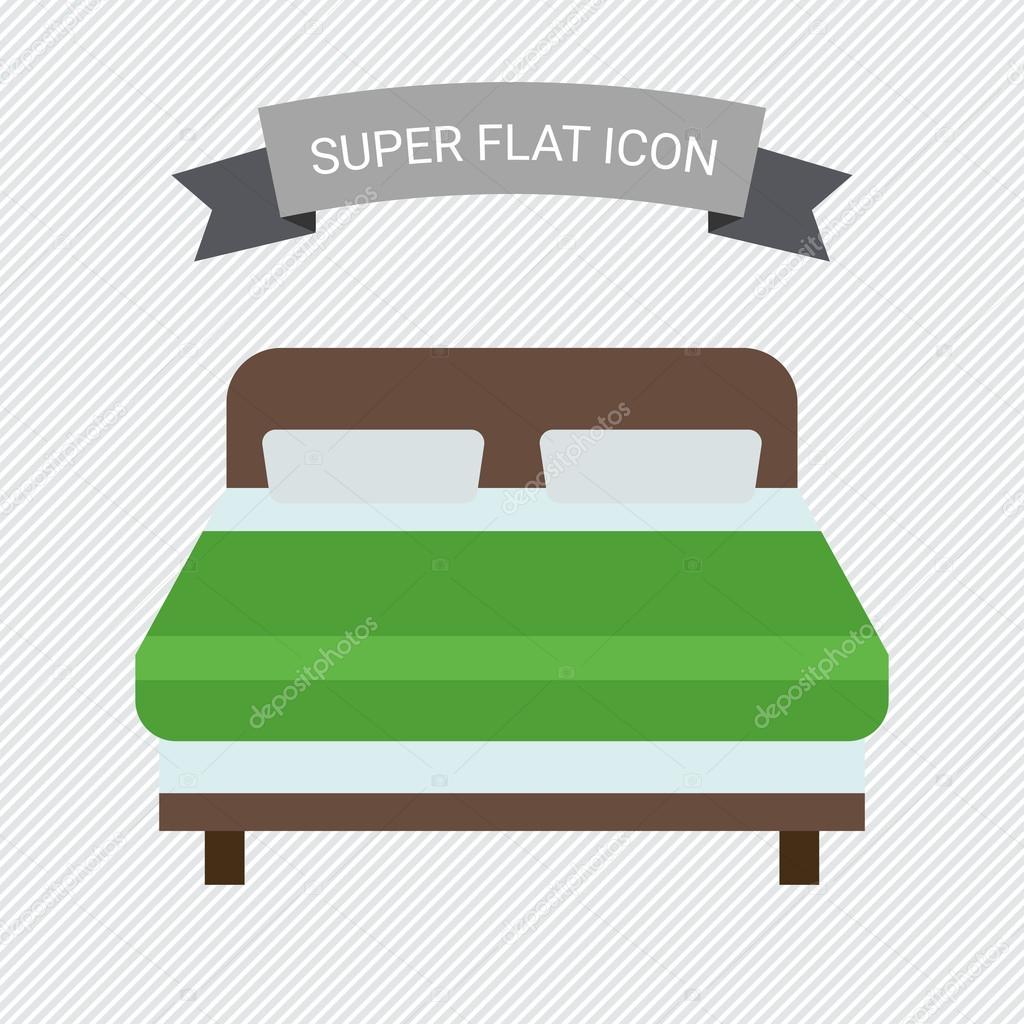 Icon of wooden double bed covered with green blanket