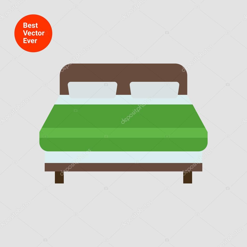 Icon of wooden double bed covered with green blanket