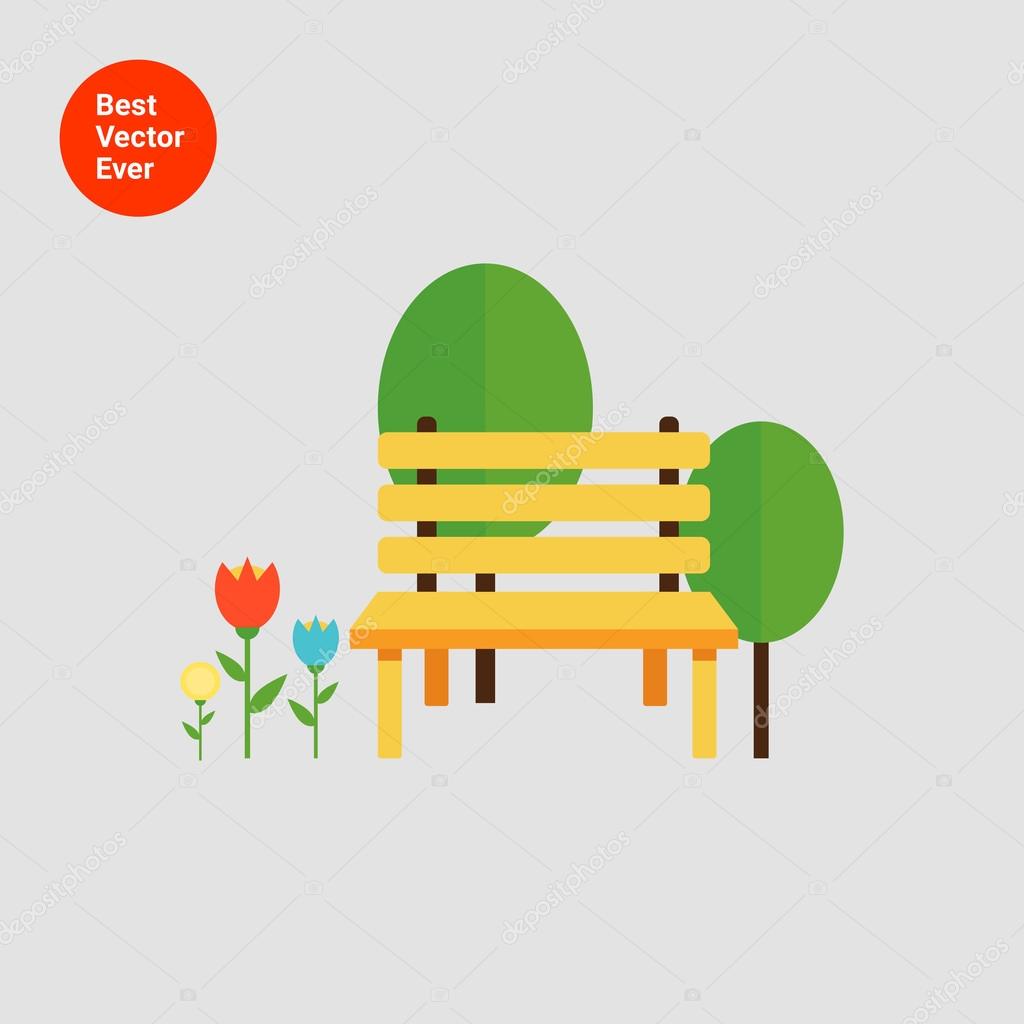 Icon of park bench, trees and flowerbed