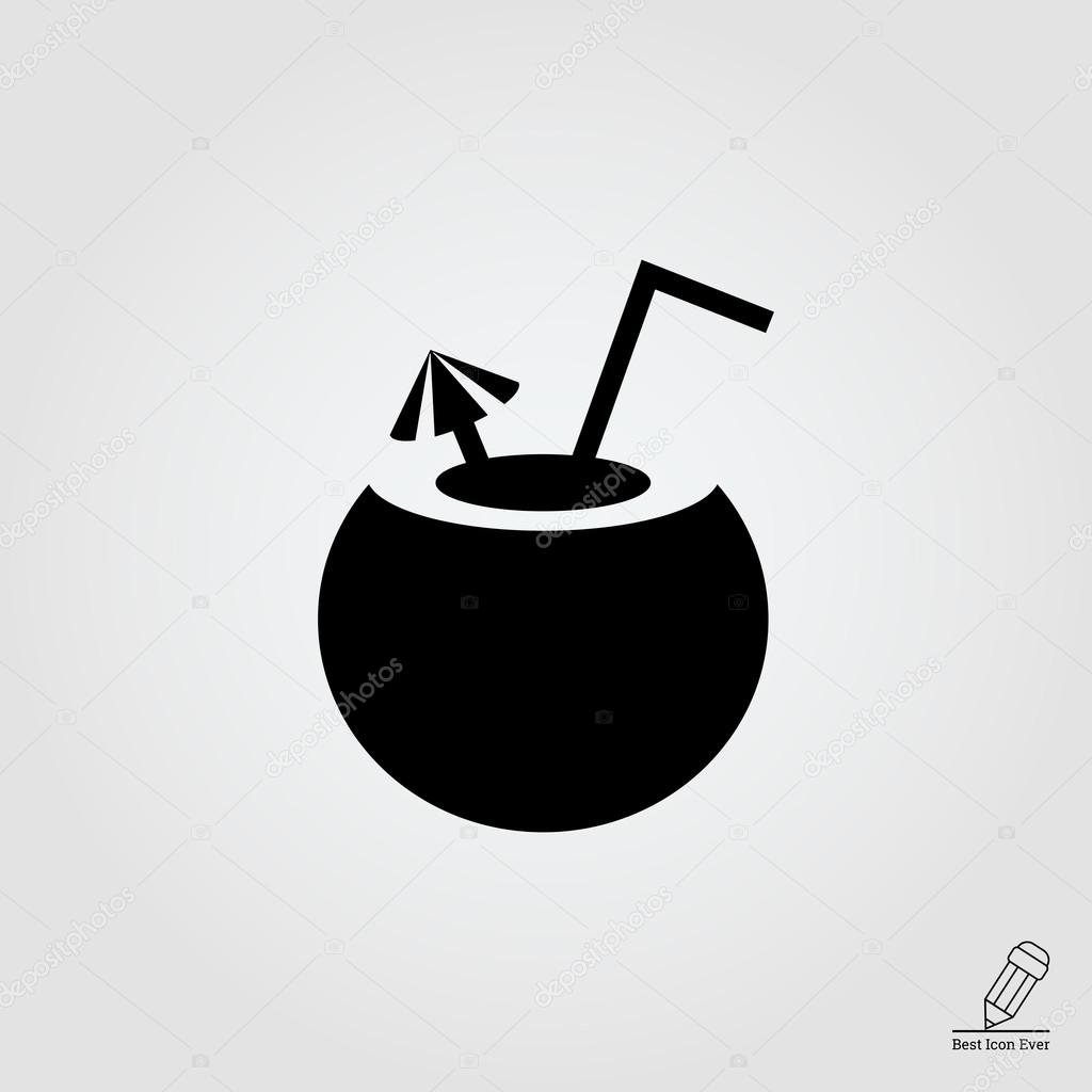 Icon of cocktail served in coconut with straw and umbrella