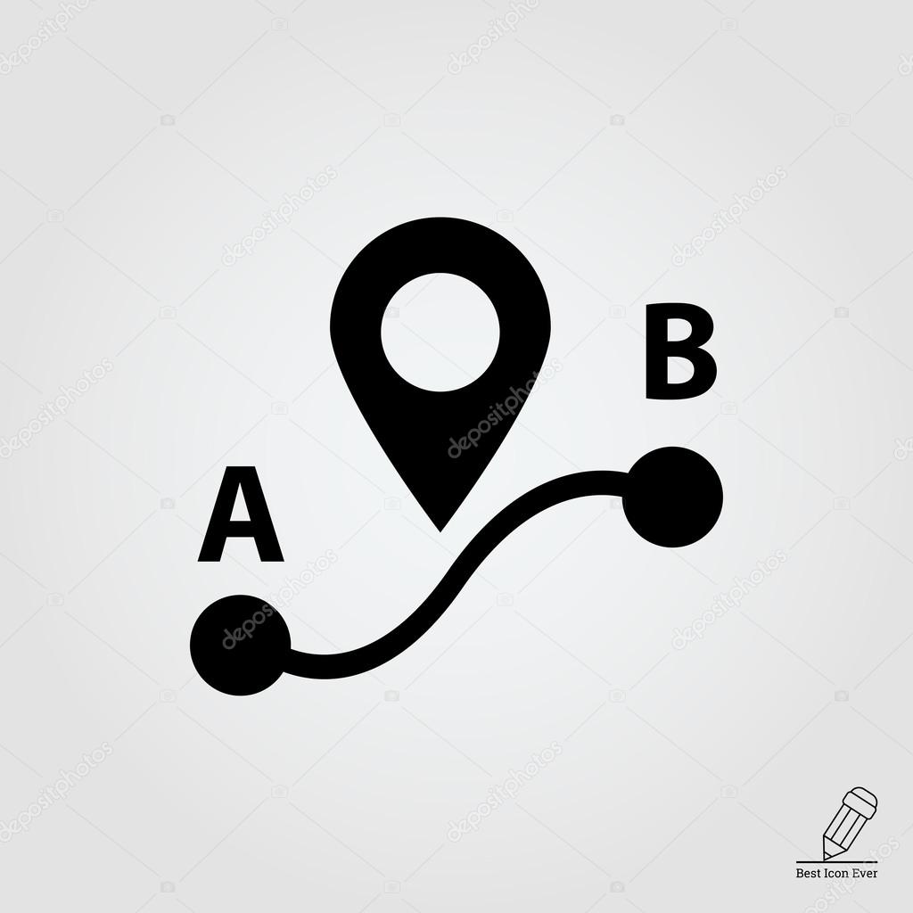 Icon of route from point A to point B with map pointer sign premium