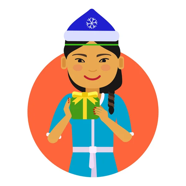 Ασιατική γυναίκα που κρατά το κιβώτιο δώρων — Διανυσματικό Αρχείο