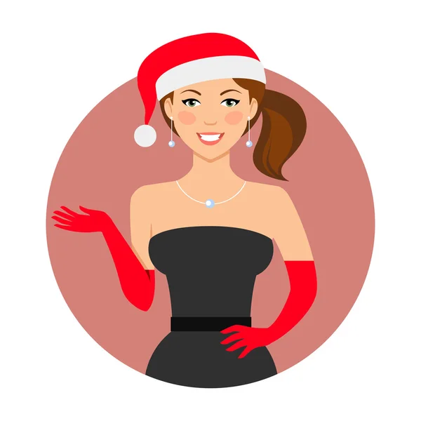 Kobieta ubrana Santa hat i rękawice — Wektor stockowy