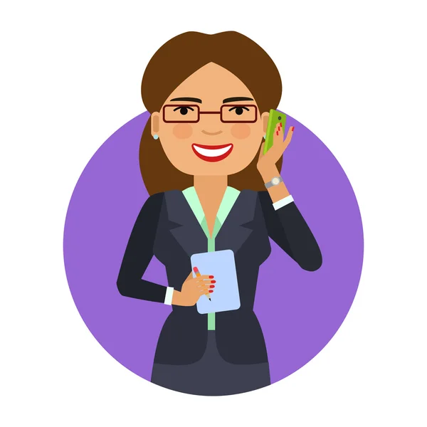Businesswoman in glasses talking on phone — Stock Vector