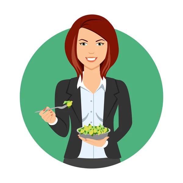 Businesswoman eating salad — Stock Vector