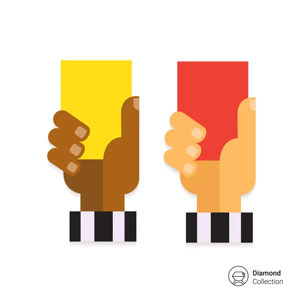 Διαιτητής χέρια με κόκκινες και κίτρινες κάρτες — Διανυσματικό Αρχείο