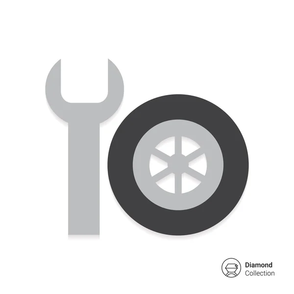 Spanner y coche icono de la rueda — Vector de stock