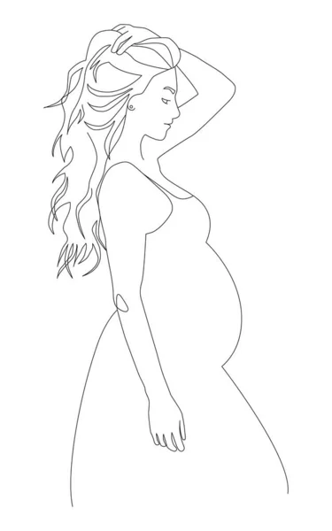 Silhouette Une Belle Femme Enceinte Fille Femme Dans Style Minimal — Image vectorielle