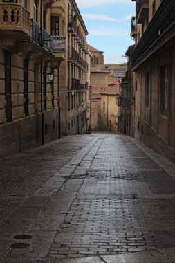 Antik çöl yağmur sonrası sokak. Salamanca. İspanya.
