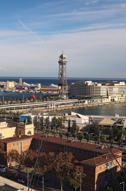 Barcelona, İspanya. 02 Ocak 2016 - eski Barcelona bağlantı noktası hava görünümünü görünümünü. Güneşli kış günü