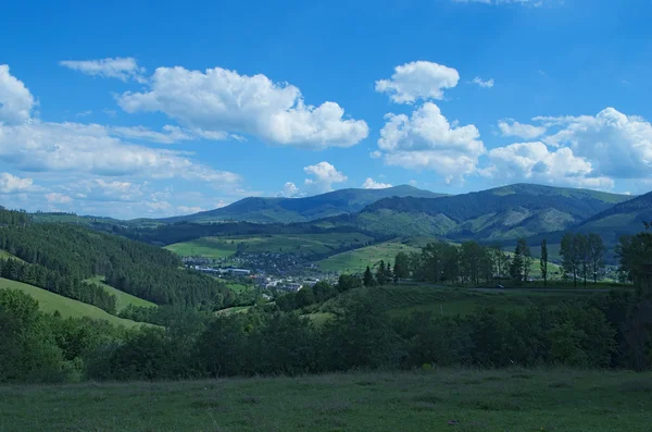 Un pequeño pueblo entre las montañas. Los Volovets pasan. Provincia de Zakarpatska, Ucrania —  Fotos de Stock