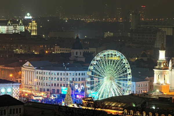 Kiev Ucrania Enero 2020 Paisaje Nocturno Plaza Los Contratos Plaza — Foto de Stock