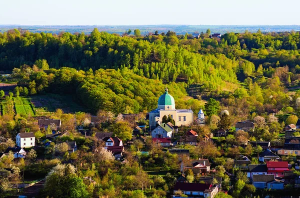 Güneş Batarken Kremenets Kasabasının Manzaralı Manzarası Bona Dağından Hava Manzarası — Stok fotoğraf