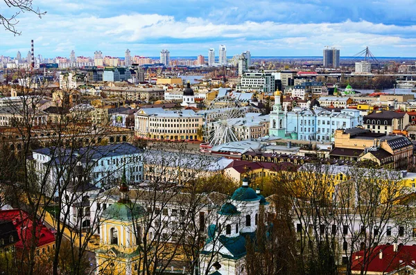 Kiev Ucrania Abril 2021 Vista Aérea Del Paisaje Edificios Coloridos — Foto de Stock