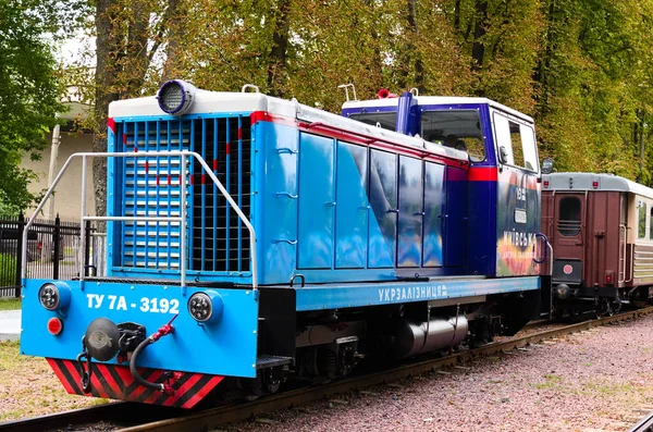 Kiew Ukraine August 2021 Detailansicht Der Schmalspurlokomotive Tu7A Kiewer Kindereisenbahn — Stockfoto