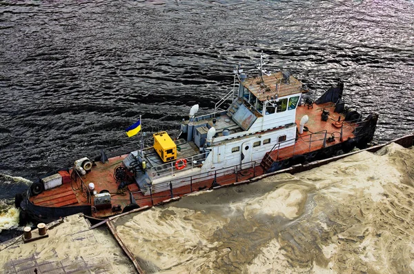 River Barge Loaded Sand Close View Cargo Ship Barge Loaded — Stock Photo, Image