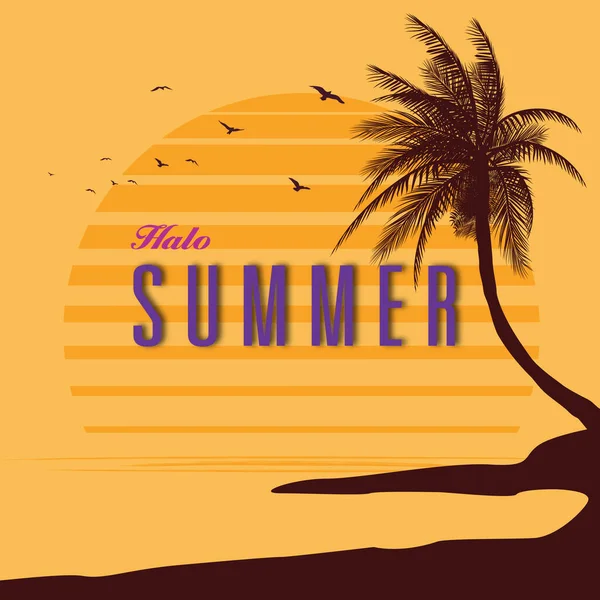 Halo Summer Social Media Post Silhouette Afternoon Beach Vivid Color — Stock Vector