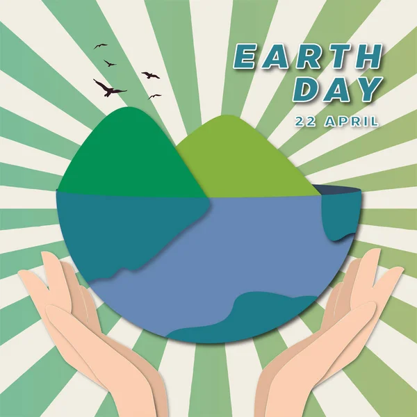 World Earth Day April Love Planet Green Globe Nature Sunburst — Stock Vector