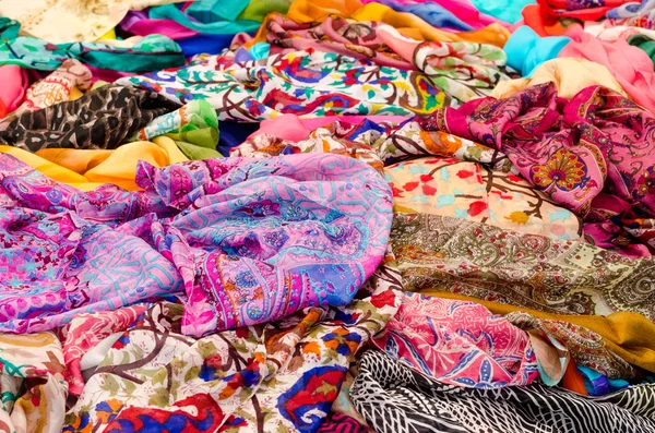 Multicolor foulards in a store — Stock Photo, Image