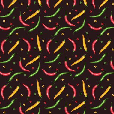 Chili vektörü renkli, el çizimi, pürüzsüz desen.