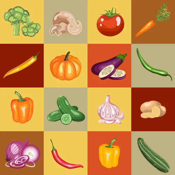 Verdure Mosaico Vettoriale Illustrazione Con Zucchine Aglio Patate Cipolla Cetriolo — Vettoriale Stock
