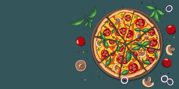 Banner Pizza Loc Pentru Text Manual Desen Doodle Stile — Vector de stoc