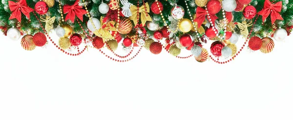 Christmas Garland Red Gold Balls Isolated White Background — Stock Photo, Image