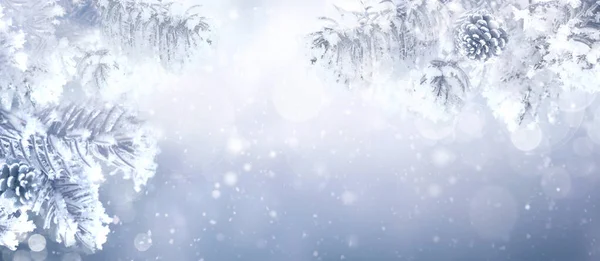 Invierno Marco Fondo Nieve Azul Natural Con Espacio Copia Hermosa —  Fotos de Stock