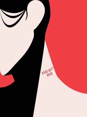 Genç bir kızın silueti. Dinle beni. Vektör sanatı.