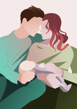 Anneler Günün kutlu olsun. Erkek ve kadın bebeklerini kollarında tutuyorlar. - Aile. Mutlu Aile Günleri. Vektör illüstrasyonu.