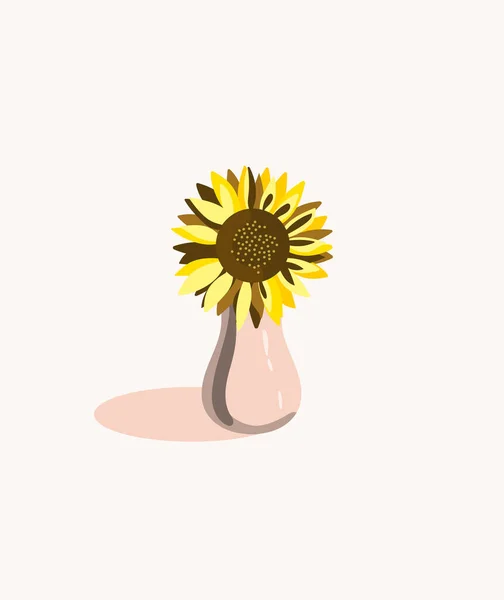 Sunflower Vase Vase Sunflower Which Light Falls Illustration Postcard Poster — Stock Vector