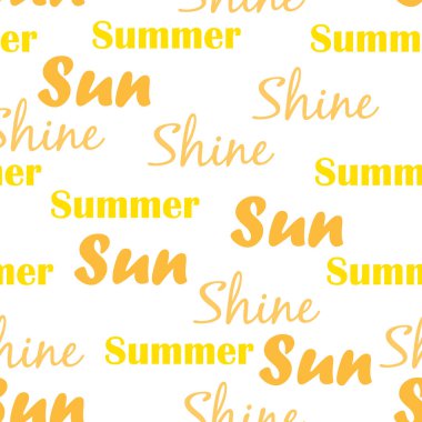 Soyut kaligrafik desen. Tipografi kalıbı. Güneş, güneş, yaz gibi kelimelerle kusursuz bir düzen. Yaz posteri. Kartpostal, poster, afiş, el ilanı, tebrik kartı, kapak resmi.