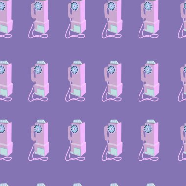 Parlak neon renklerde kusursuz bir retro telefon tasarımı. Çizim vektörü el çizimi retro-stil. Kart, poster, afiş, etiket, tişört için baskı şablonu.