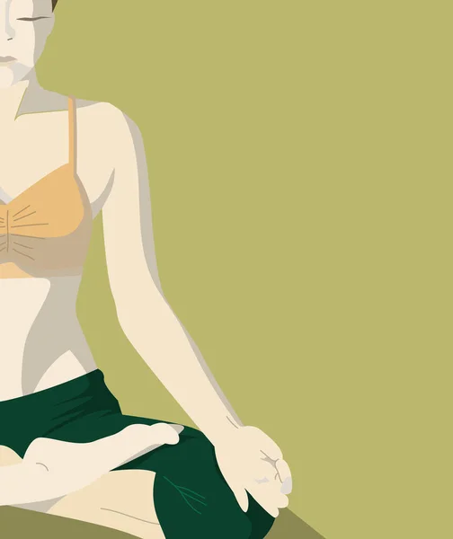 Mediterende Vrouw Zittend Lotushouding Yoga Klas Praktijk Gezonde Levensstijl Ontspanning — Stockvector