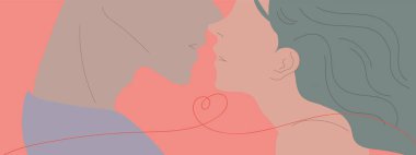 Dünya Öpüşme Günü. Baskı posteri, afiş, çıkartma, el ilanı, rozet, t-shot vs. için şablonu düzenlemek kolay. Bir çift sevgili. Bir erkek ve bir kızın öpücüğü. Sevgililer Günü. Çift düz tasarım.