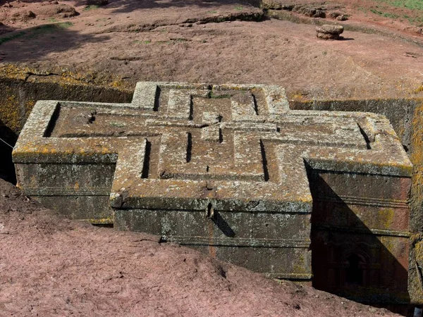 Unterirdisches Fels Gehauenes Kirchenkreuz Lalibela Äthiopien — Stockfoto