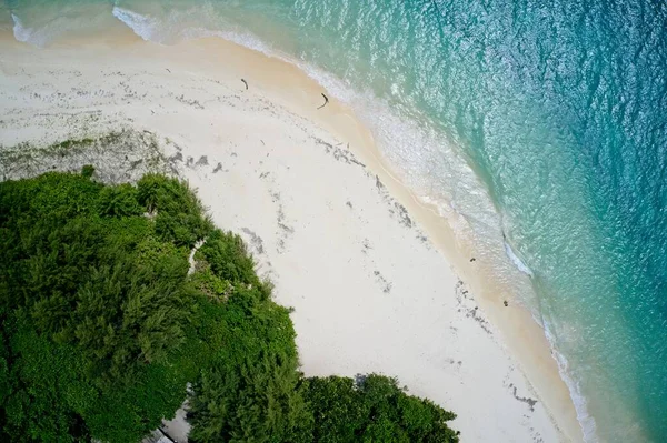 Drone Gezichtsveld Van Zee Zand Strand Curieuse Island Seychellen — Stockfoto