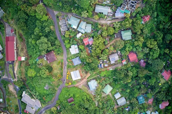 Drone Campo Visión Las Casas Entre Naturaleza Verde Mahe Seychelles — Foto de Stock