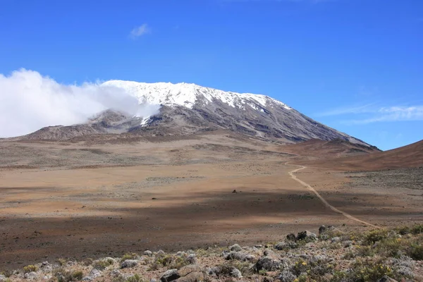 Utsikt Över Leden Vandring Upp Till Toppen Berget Kilimanjaro Täckt — Stockfoto