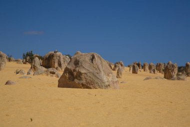 Doğal kireçtaşından oluşan çöl manzarası Nambung Ulusal Parkı, Batı Avustralya.